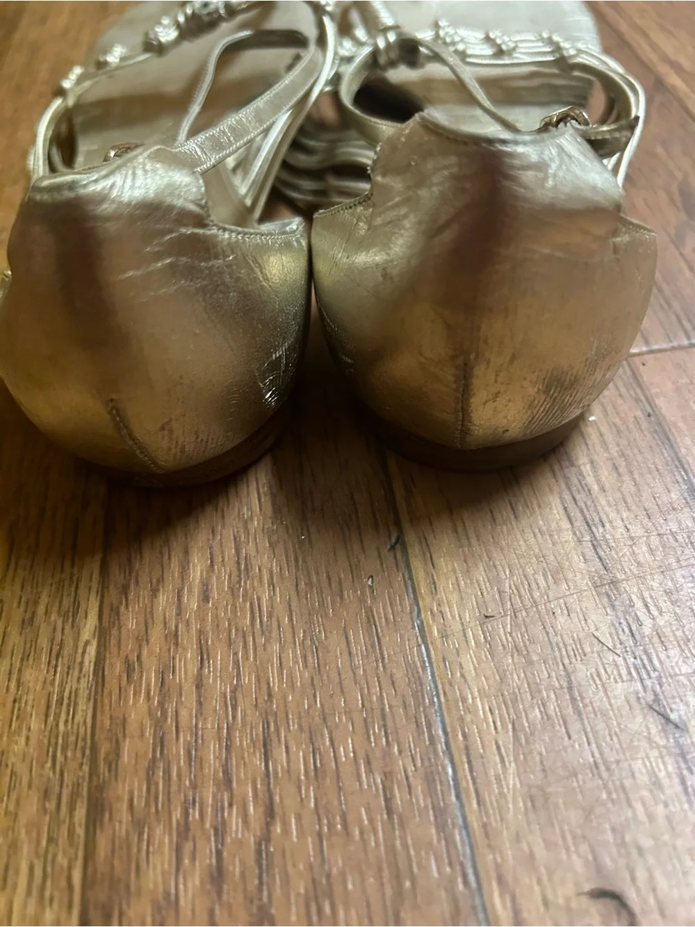 CHANEL Auth Leather Gold Strappy Sandals Shoes Cc Logo 39